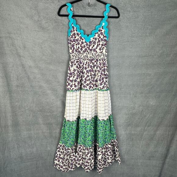 MELLODAY Dresses & Skirts - Melloday Dress Womens Small Cream Floral Tier Maxi Smocked Boho Cottage Peasant